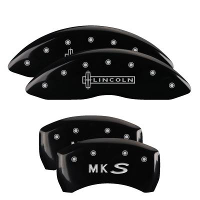 MGP Caliper Covers - MGP Caliper Covers 36019SLCSBK Front/Rear Gloss Black for 13-16 Lincoln MKS