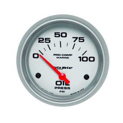 AutoMeter - AutoMeter 200759-33 Air-Core Marine Electric Oil Pressure Silver 100Psi 2-5/8"