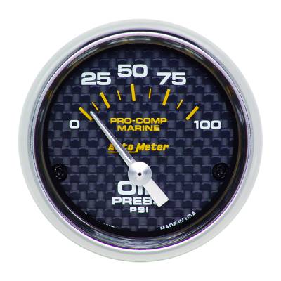 AutoMeter - AutoMeter 200758-40 Marine Oil Pressure Gauge 2-1/16" 0-100 PSI Carbon Fiber