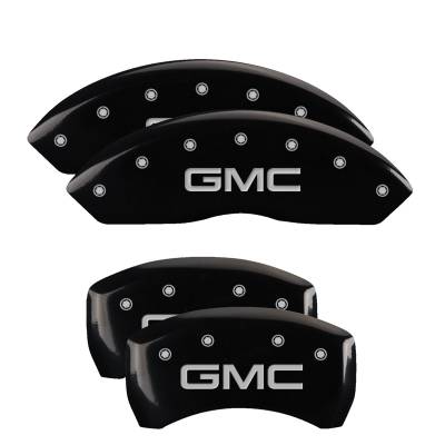 MGP Caliper Covers - MGP Caliper Covers 34222SGMCBK 4Pc Engraved F&R GMC Black Powder Coat Finish