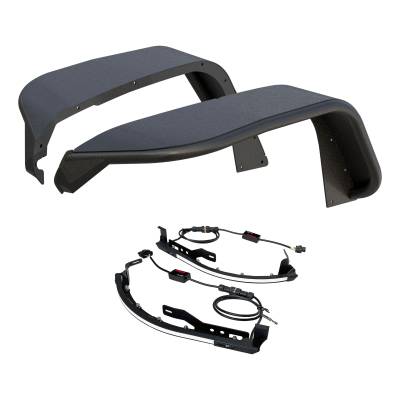 ARIES - ARIES 2500835 Black Aluminum Front Fender Flares w/LEDs for 18-26 Wrangler JL