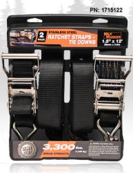 Mile Marker - Mile Marker 1715122 1.5" x 12' Stainless Ratchet Strap 2-pack - Image 1