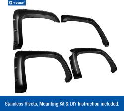 TYGER Auto - Tyger TG-FF8C4108 4PC Rivet Style Black Fender Flares 07-13 Silverado 5.5' Bed - Image 2