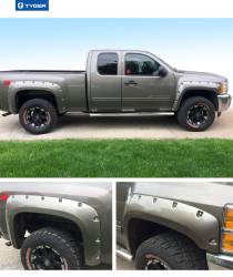 TYGER Auto - Tyger TG-FF8C4068 4PC Rivet Style Black Fender Flares 07-13 Silverado 5.5' Bed - Image 3