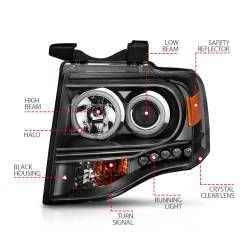 Anzo USA - Anzo USA Projector Headlight Set w/CCFL Halo Black Ford Expedition 111113 - Image 4