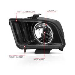 Anzo USA - Anzo 121033 Black Crystal Headlight Set w/CCFL Halo for 05-09 Ford Mustang - Image 2