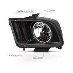 Anzo USA - Anzo 121033 Black Crystal Headlight Set w/CCFL Halo for 05-09 Ford Mustang - Image 4