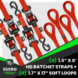 Rhino USA - Rhino USA HDKIT-4PK Red 1.6"x8' Heavy Duty Ratchet Tie-Down 4pc Red - Image 2
