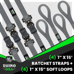 Rhino USA - Rhino USA RCHT-4PACK-GRY Medium Duty Ratchet Strap Tie-Down 4pc Gray - Image 2