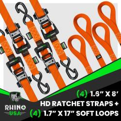 Rhino USA - Rhino USA HDKIT-4PK-ORG 1.6"x8' Heavy Duty Ratchet Tie-Down 4pc Orange - Image 2