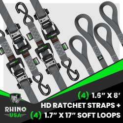 Rhino USA - Rhino USA HDKIT-4PK-GRY 1.6"x8' Heavy Duty Ratchet Tie-Down 4pc Gray - Image 2