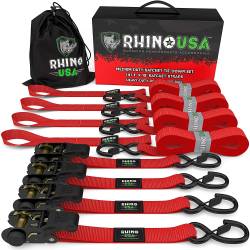 Rhino USA - Rhino USA RCHT-4PACK Red Medium Duty Ratchet Strap Tie-Down 4pc Red - Image 1