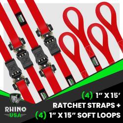 Rhino USA - Rhino USA RCHT-4PACK Red Medium Duty Ratchet Strap Tie-Down 4pc Red - Image 2