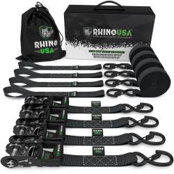 Rhino USA - Rhino USA TD-GC1.6X15-BLK 1.6"x15' Heavy Duty Ratchet Tie-Down 4pc Black - Image 1