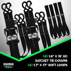Rhino USA - Rhino USA TD-GC1.6X15-BLK 1.6"x15' Heavy Duty Ratchet Tie-Down 4pc Black - Image 2