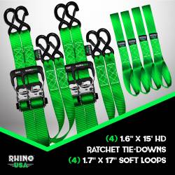 Rhino USA - Rhino USA TD-GC1.6X15-GRN 1.6"x15' Heavy Duty Ratchet Tie-Down 4pc Green - Image 2