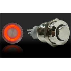 Autoloc - Autoloc AUTSW38R 16mm Momentary Billet Button w/LED Red Ring - Image 1