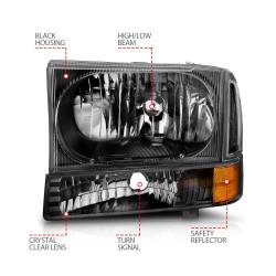 Anzo USA - Anzo USA Black Crystal Headlight Set w/Corners Super Duty/Excursion 111080 - Image 4