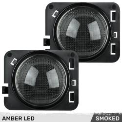 Recon - Recon 264135BK LED Front Side Fender Lenses Smoked/Amber for 07-18 Wrangler JK - Image 1