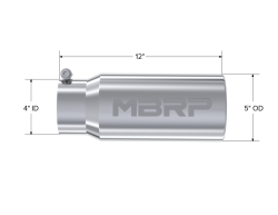 MBRP Exhaust - MBRP Exhaust T5050 Tip 5" OD Rolled Straight 4" Inlet 12" Length T304 - Image 2