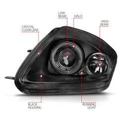 Anzo USA - Anzo 121332 Black Projector Headlights w/LED Halo for 00-05 Mitsubishi Eclipse - Image 4