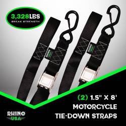 Rhino USA - Rhino USA RNO-CAMSOFT-BLU 1.5"x8' Cambuckle Motorcycle Tie-Down Straps 2pc Blue - Image 2