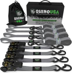 Rhino USA - Rhino USA RCHT-4PACK-GRY Medium Duty Ratchet Strap Tie-Down 4pc Gray - Image 1