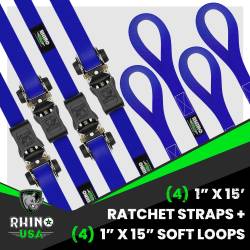 Rhino USA - Rhino USA RCHT-4PACK-BLU Medium Duty Ratchet Strap Tie-Down 4pc Blue - Image 2