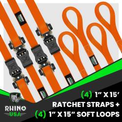 Rhino USA - Rhino USA RCHT-4PACK-ORG Medium Duty Ratchet Strap Tie-Down 4pc Orange - Image 2