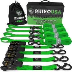Rhino USA - Rhino USA RCHT-4PACK-GRN Medium Duty Ratchet Strap Tie-Down 4pc Green - Image 1