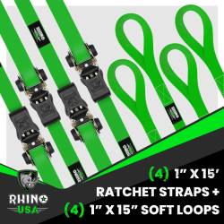 Rhino USA - Rhino USA RCHT-4PACK-GRN Medium Duty Ratchet Strap Tie-Down 4pc Green - Image 2