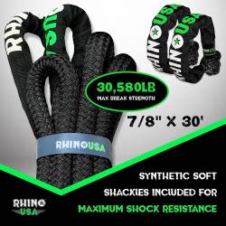 Rhino USA - Rhino USA RG-KRKIT78X30-BLK 7/8"x30' Kinetic Recovery Kit w/Soft Shackles Black - Image 2