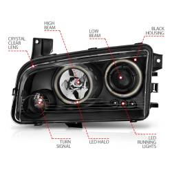 Anzo USA - Anzo USA 121218 Projector Headlight Set w/CCFL Halo Black for 06-10 Charger - Image 4