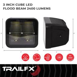TrailFX - TrailFX 2X2CFBK 3" Fog Light 20W 90DEG Flood 1920LM Black w/Harness & Mount - Image 2