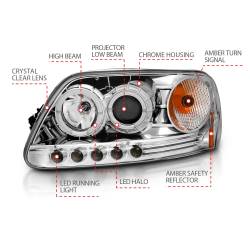 Anzo USA - Anzo USA 111032 Chrome Projector Headlight Set w/LED Halo 97-03 F150/Expedition - Image 4