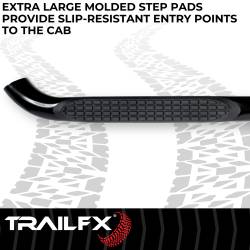 TrailFX - TrailFX 1160631073 3" Round Black Nerf Bar w/Step Pads Rocker Panel Mount - Image 2