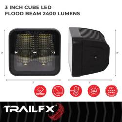 TrailFX - TrailFx 2X2CFBKPR 3" Fog Light 20W 90DEG Flood 1920LM Black w/Harness & Mount - Image 2