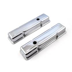 Speedmaster - Speedmaster PCE314.1038.02 Chrome Steel Valve Covers Short w/Hole for Chevy SBC - Image 1