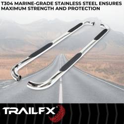 TrailFX - TrailFX 1150522051 3" Round Polished Stainless Nerf Bar w/StepPads Rocker Mount - Image 2