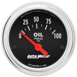 AutoMeter - AutoMeter 2522 Traditional Chrome Oil Press Gauge 0-100PSI 2-1/16" Short Sweep - Image 1