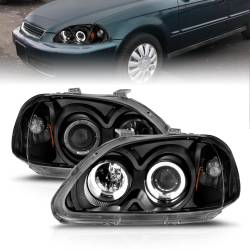 Anzo USA - Anzo 121068 Projector Headlight Set w/LED Halo Black for 96-98 Honda Civic - Image 1
