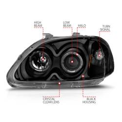 Anzo USA - Anzo 121068 Projector Headlight Set w/LED Halo Black for 96-98 Honda Civic - Image 4