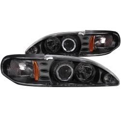 Anzo USA - Anzo USA 121038 Projector Headlight Set w/LED Halo Black for 94-98 Ford Mustang - Image 1