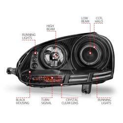 Anzo USA - Anzo USA 121345 Projector Headlights w/CCFL Halo Black for 06-09 VW Jetta/GTI - Image 4