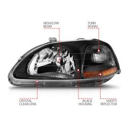 Anzo USA - Anzo USA 121067 Black Crystal Headlight Set for 96-98 Honda Civic - Image 4