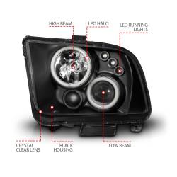Anzo USA - Anzo USA 121166 Projector Headlight Set w/CCFL Halo Black for 05-09 Ford Mustang - Image 4