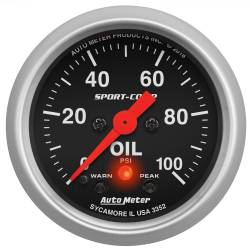 AutoMeter - AutoMeter 3352 Sport-Comp Oil Pressure w/Peak & Warn Gauge 0-100PSI 2-1/16" - Image 1