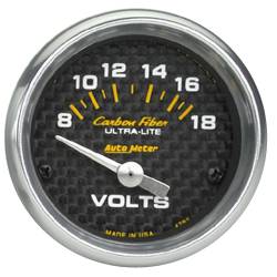 AutoMeter - AutoMeter 4791 Air Core Carbon Fiber Electric Voltmeter Gauge 8-18V 2-1/16" - Image 1