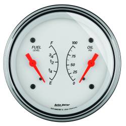 AutoMeter - AutoMeter 1313 Arctic White Dual Oil/Fuel Gauge 100PSI 240-33 Ohm 3-3/8" - Image 1