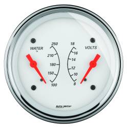 AutoMeter - AutoMeter 1330 Arctic White Water/Volt Dual Gauge 100-250F 8-18V 3-3/8" - Image 1